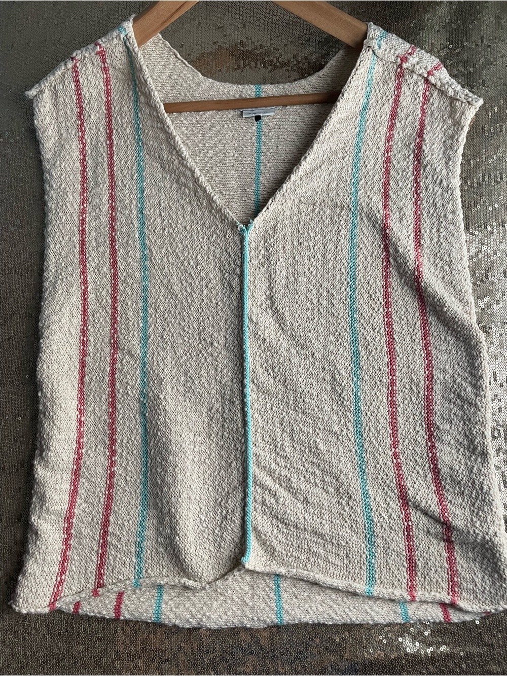 Prana Brand Stripped Pink, Teal, & Cream Knit Sleeveless Top size S but fits M